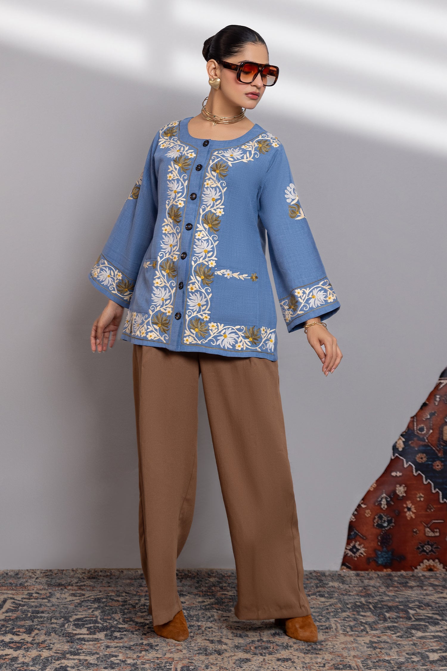 Denim Cotton  Kashmiri Aari Jacket