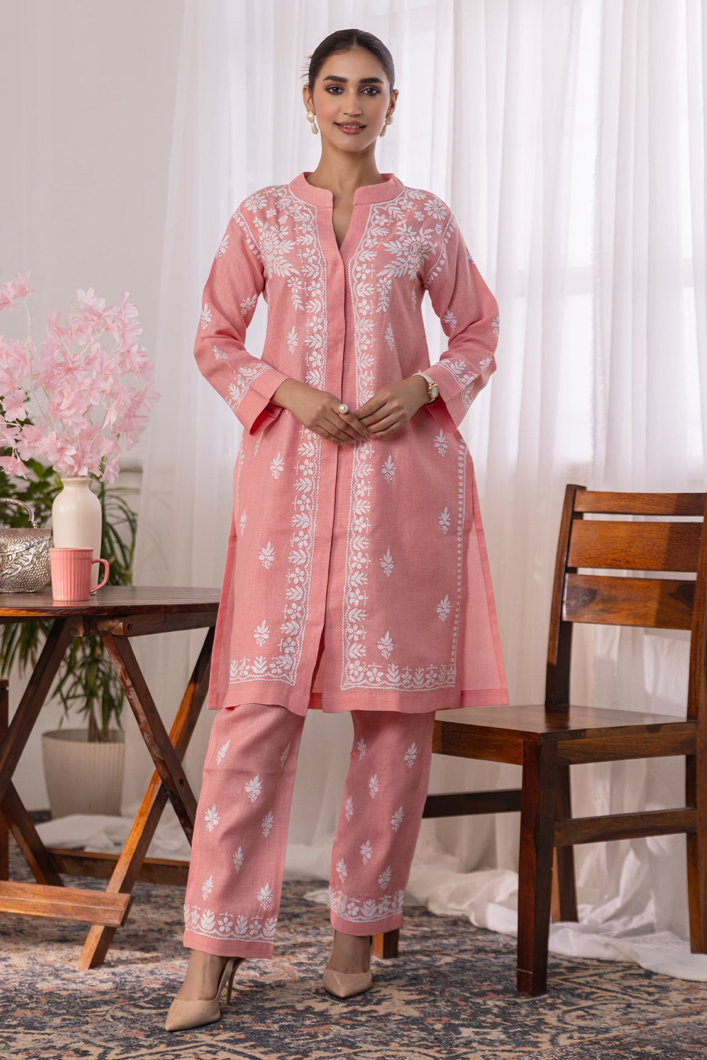 Cotton Chikankari Kurta Set - Pink
