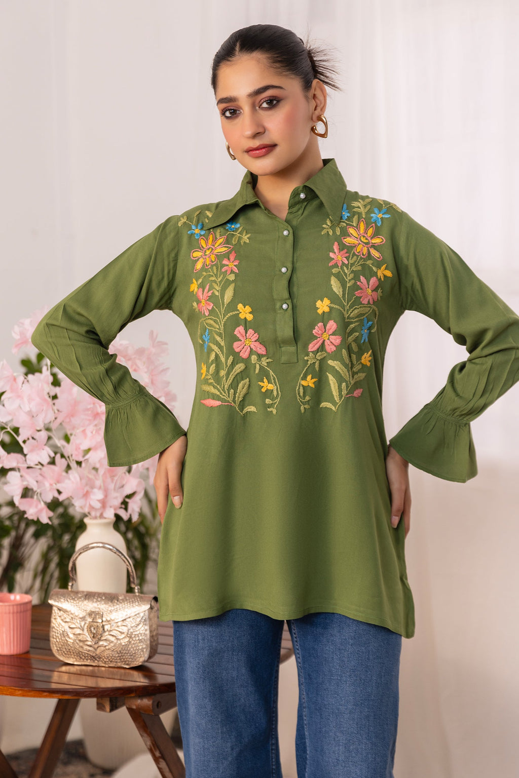 Cotton Chikankari Shirt - Green