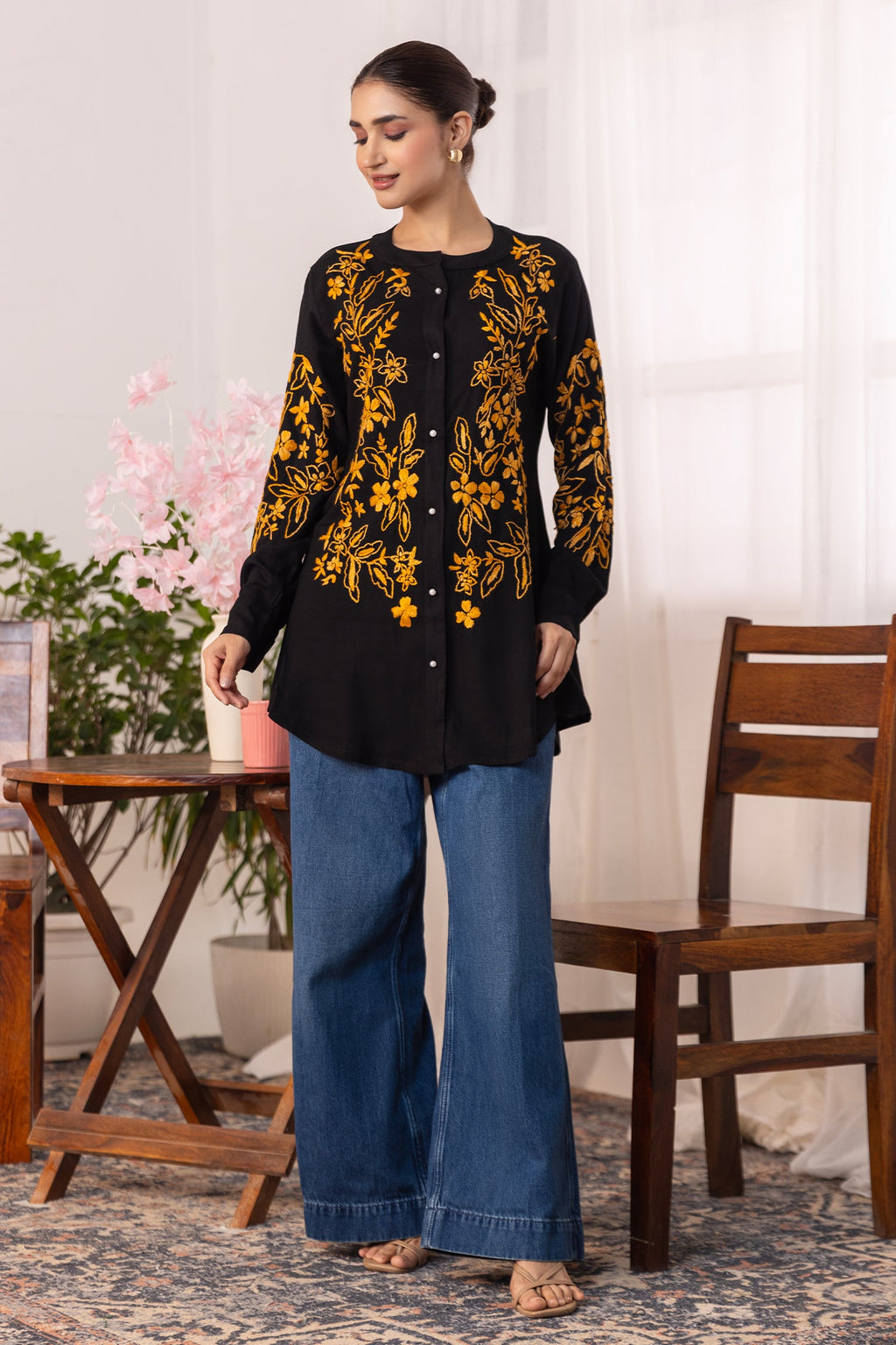 Rayon Chikankari Shirt  - Black