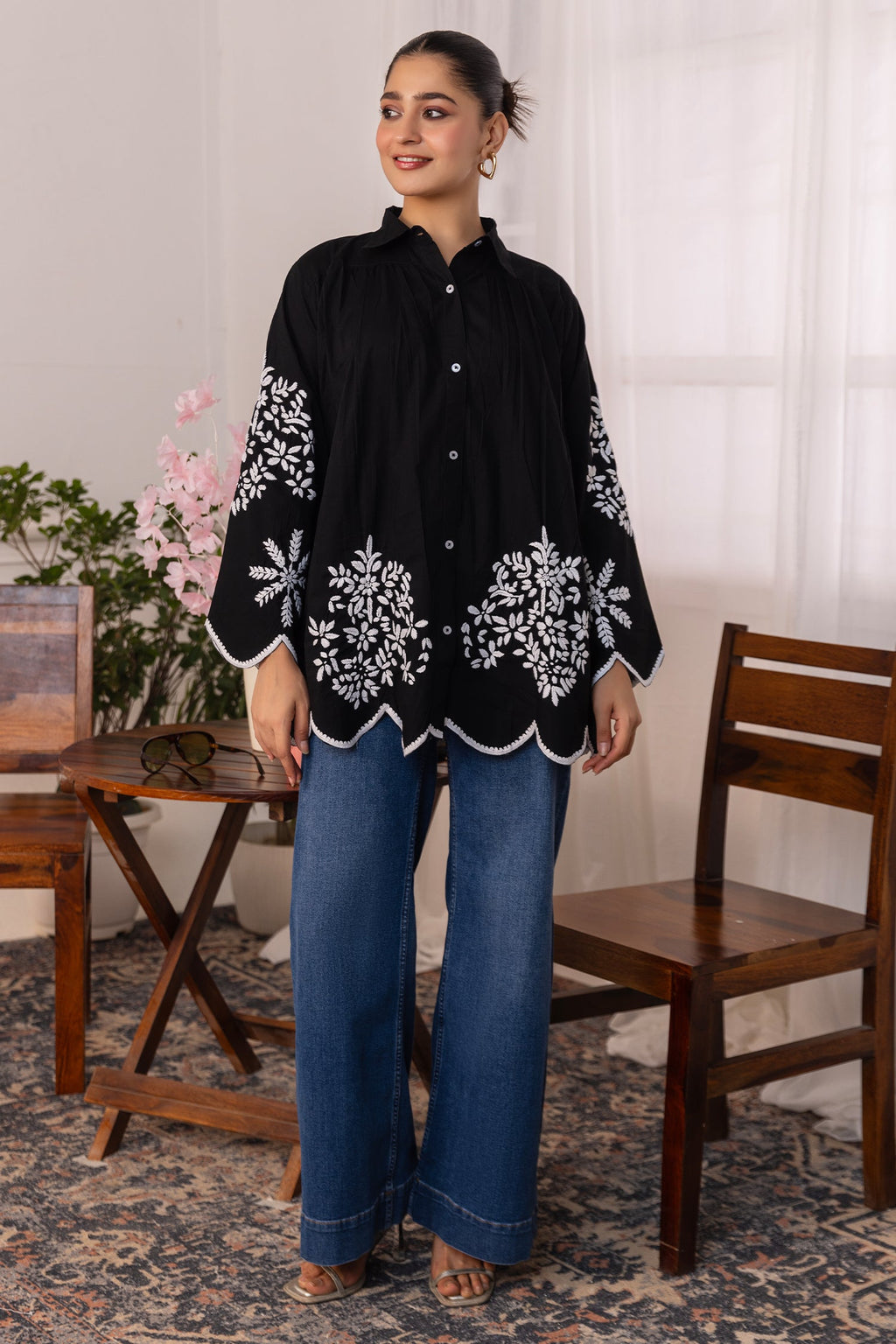Cotton Chikankari Shirt - Black