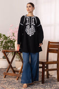 Cotton Chikankari Short Kurta - Black